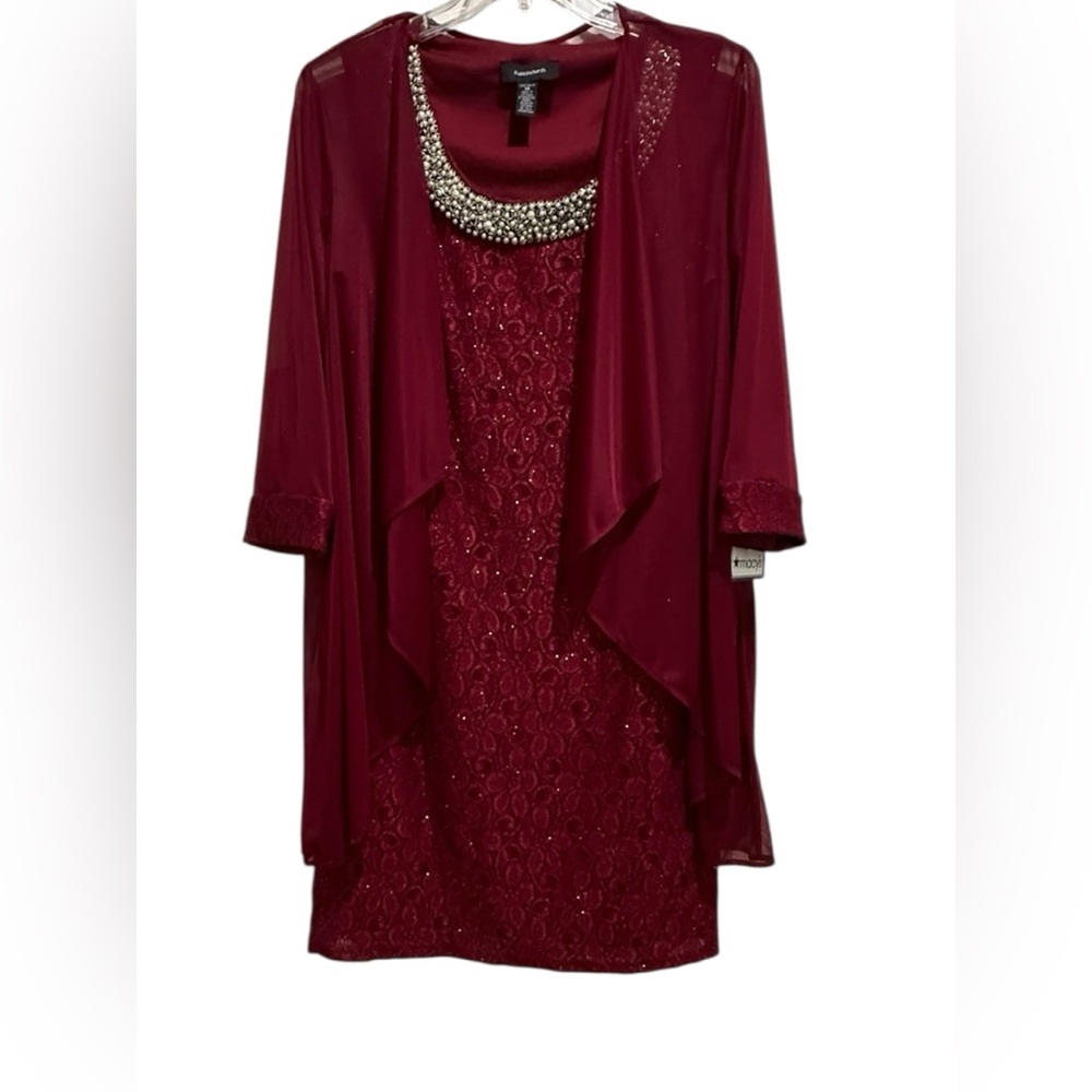 NWT. R&M Richards sleeveless dress with sheer long sleeve jacket. Size 14.
